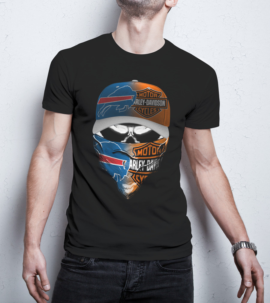 Buffalo Bills Harley Davidson Motorcycles Skull Mask Cap T-Shirt