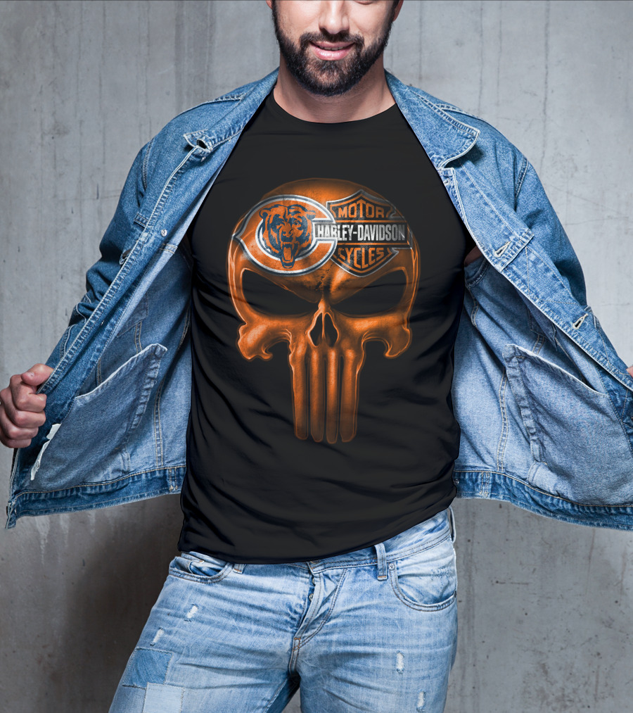 Chicago Bears Harley Davidson Punisher Skull T-Shirt