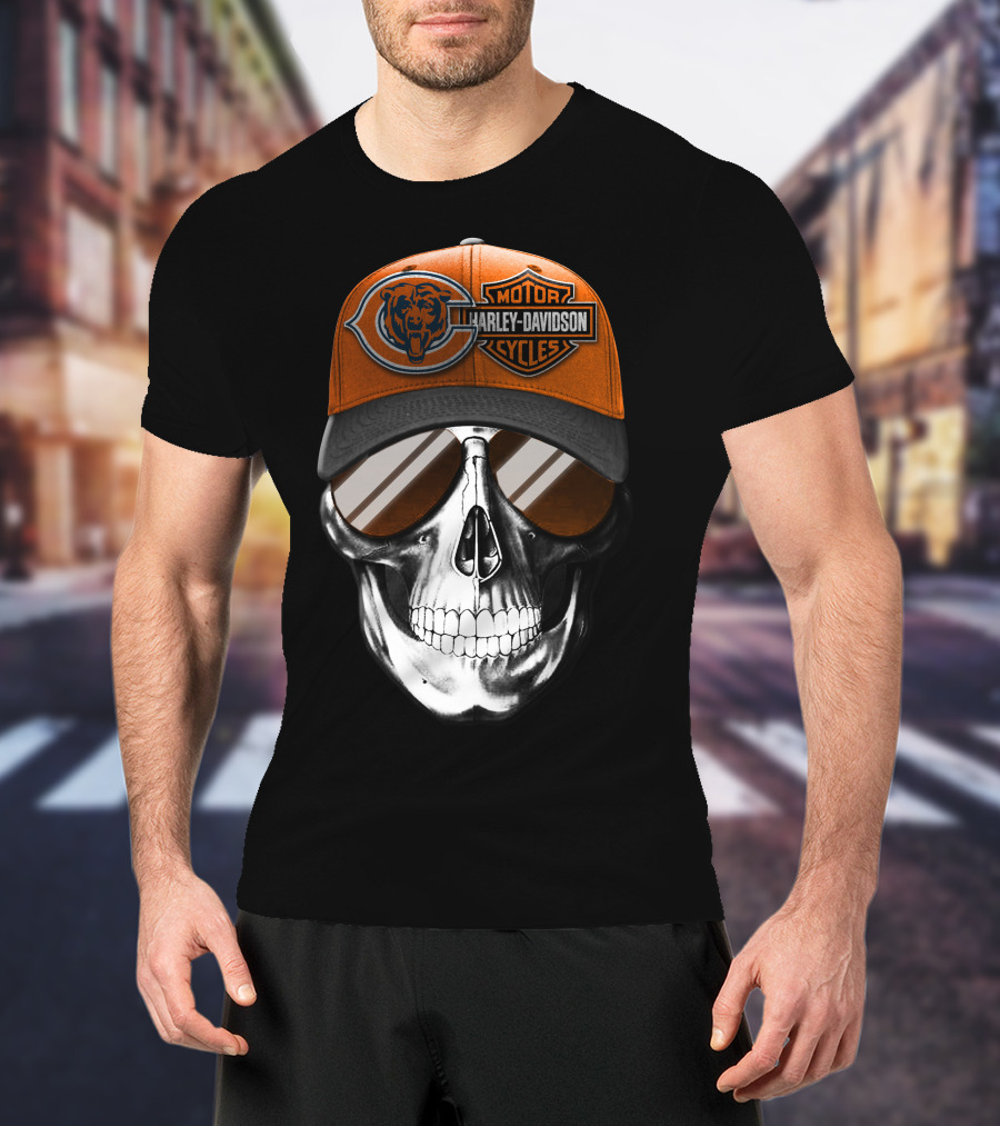 Chicago Bears Harley Davidson Skull Cap T-Shirt