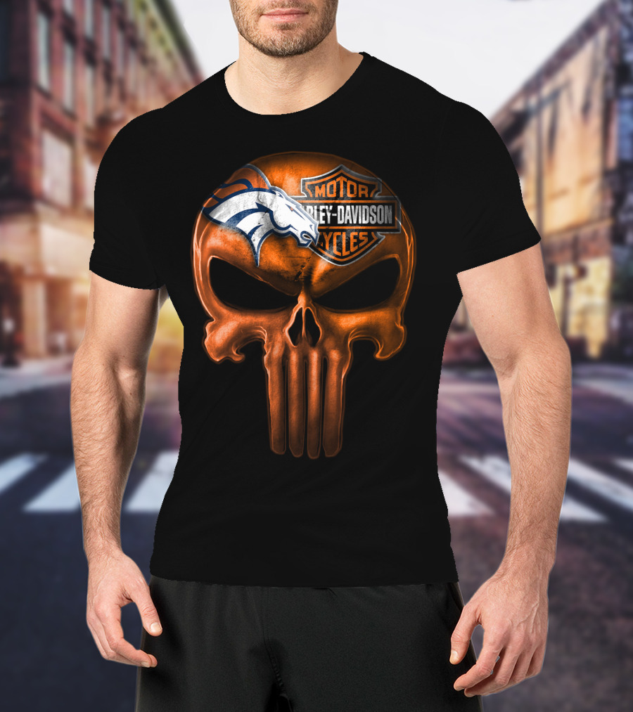 Denver Broncos Harley Davidson Punisher Skull T-Shirt