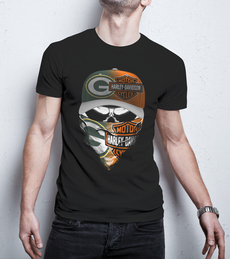 Green Bay Packers Harley Davidson Motorcycles Fan Mask T-Shirt