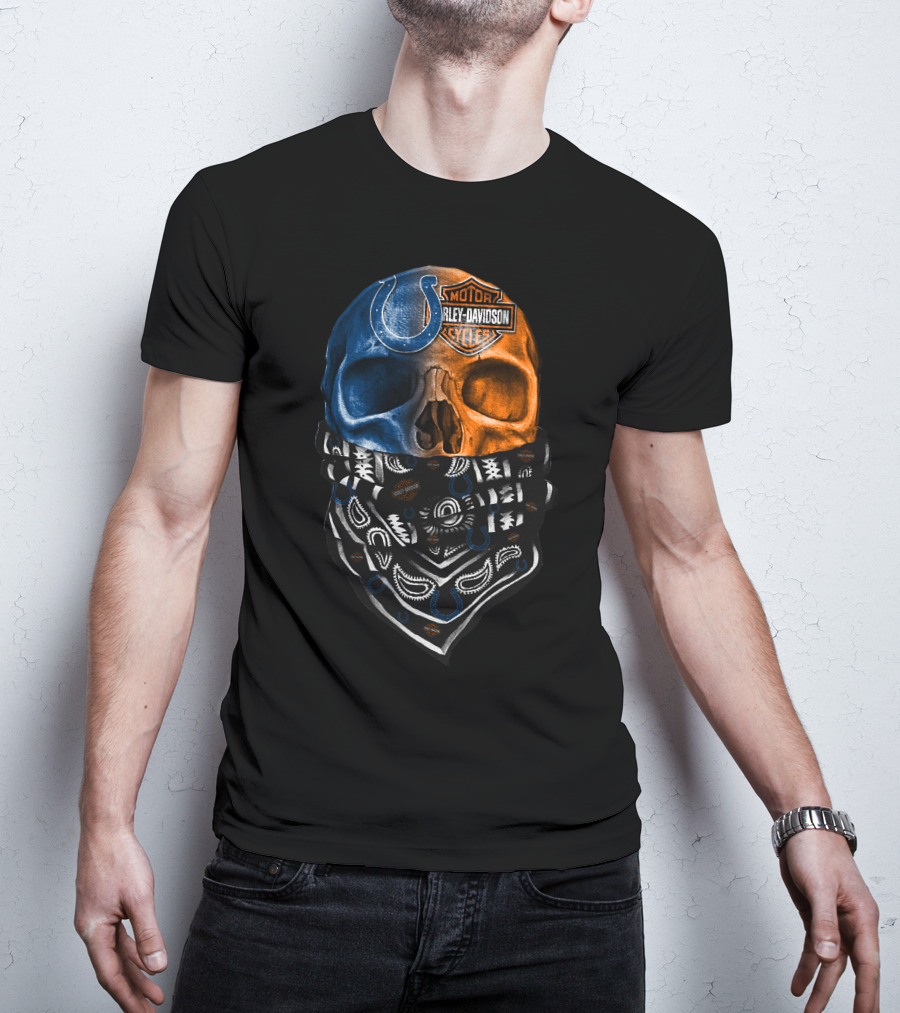 Indianapolis Colts Harley Davidson Skull Bandana T-Shirt