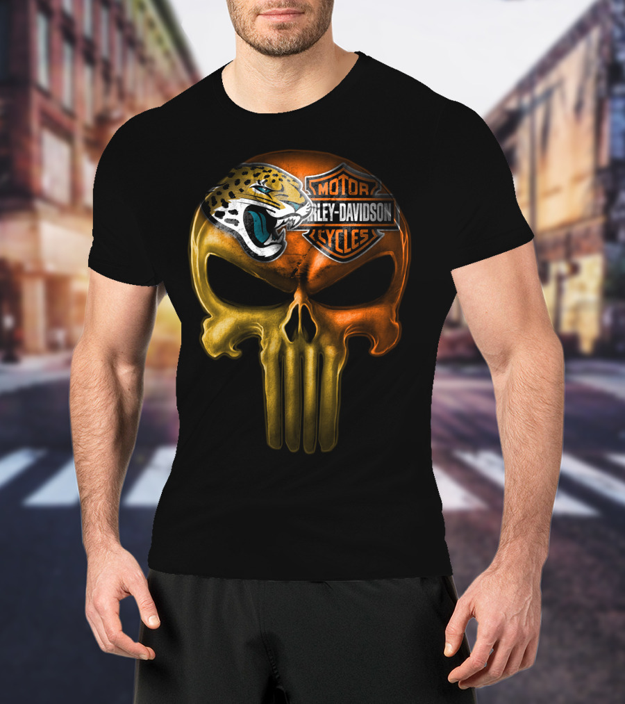 Jacksonville Jaguars Harley Davidson Skull T-Shirt