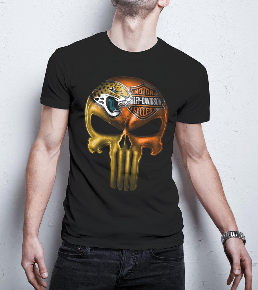 Jacksonville Jaguars Harley Davidson Skull T-Shirt
