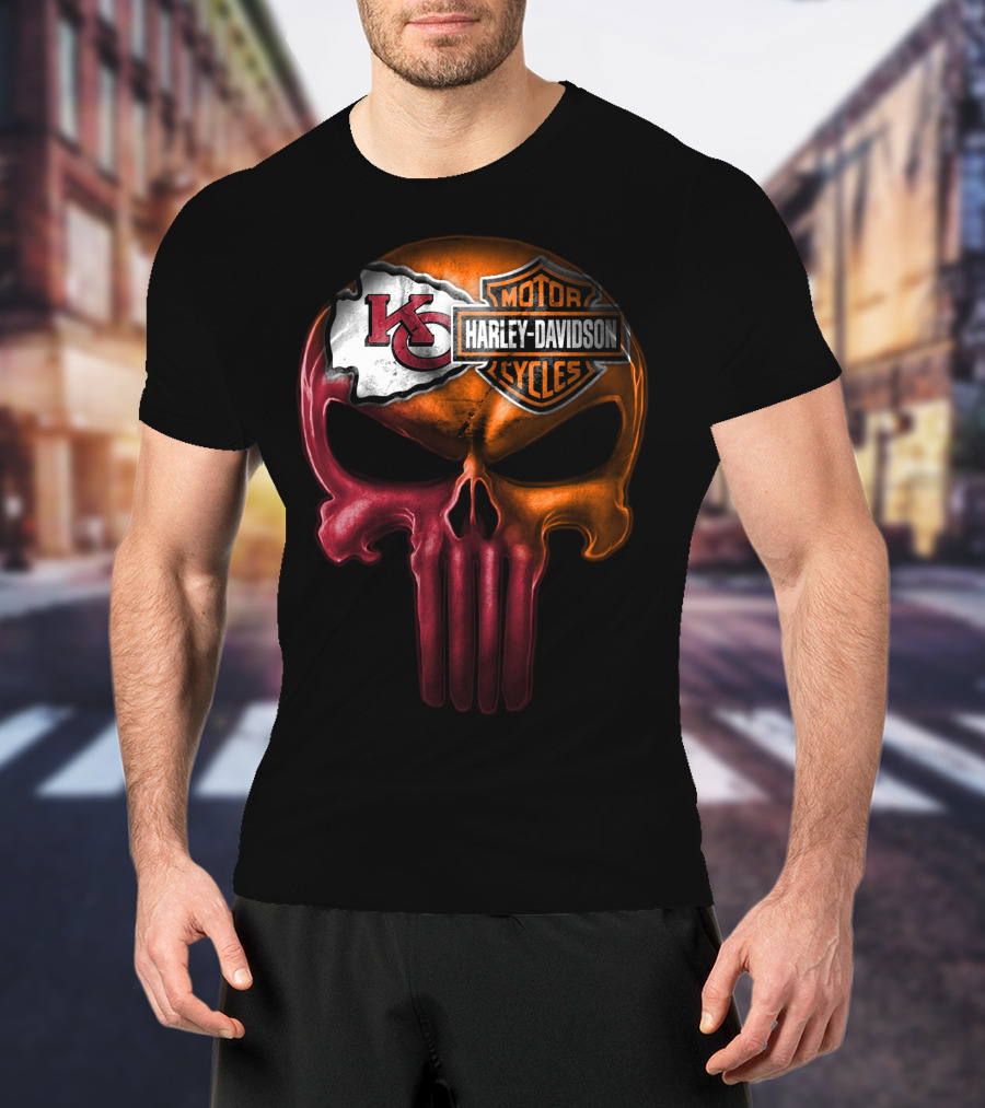 Kansas City Chiefs Harley Davidson Punisher Skull T-Shirt