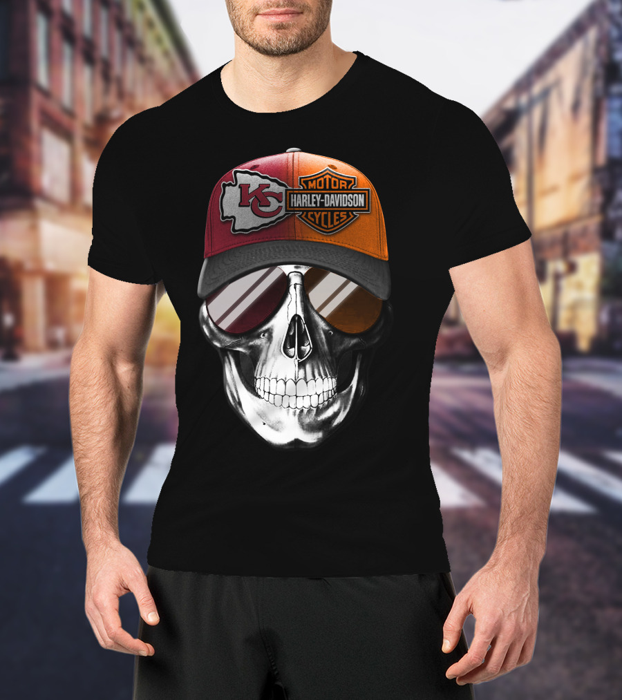 Kansas City Chiefs Harley Davidson Skull Cap T-Shirt