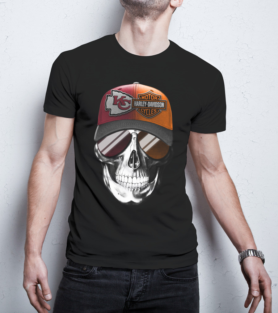 Kansas City Chiefs Harley Davidson Skull Cap T-Shirt