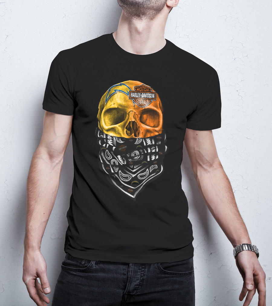 Los Angeles Chargers Harley Davidson Skull Bandana T-Shirt