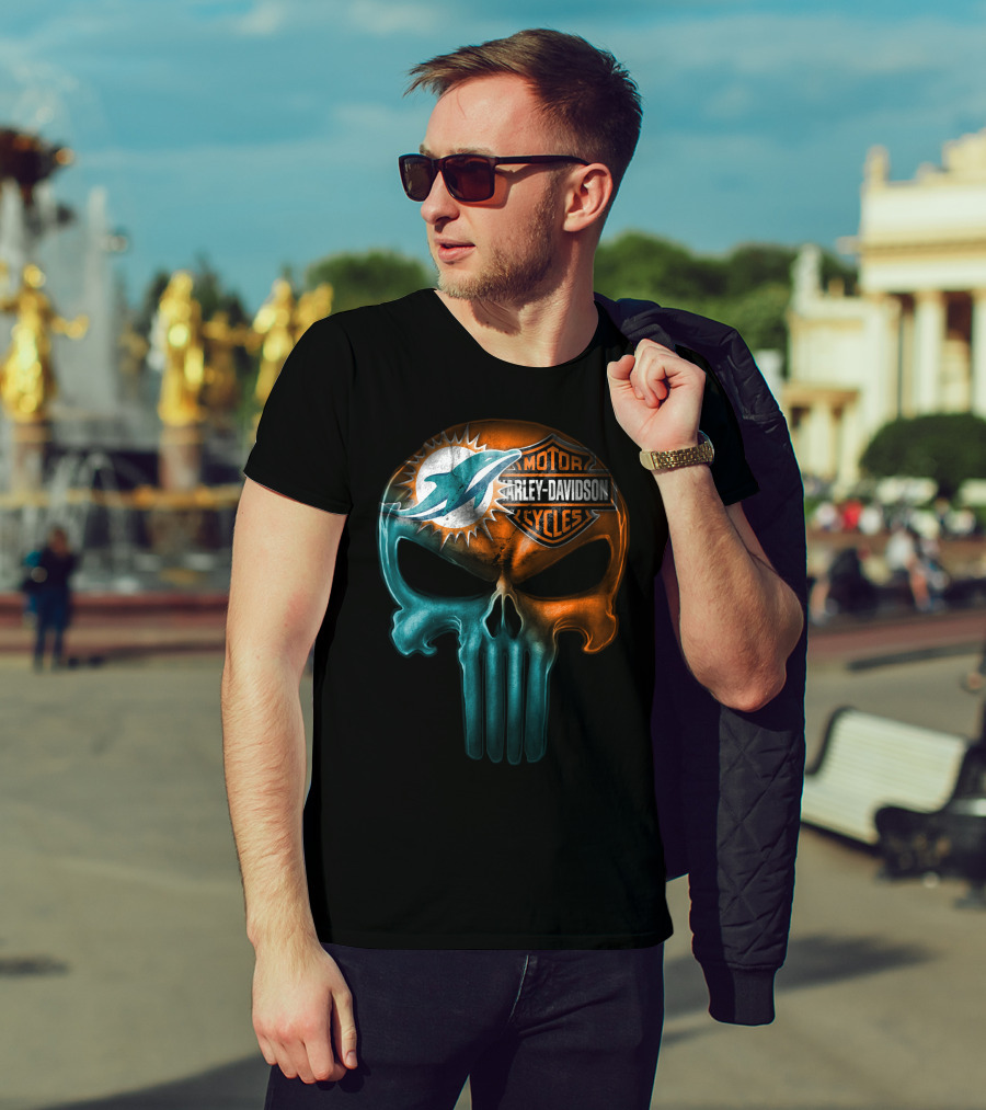 Miami Dolphins Harley Davidson Punisher Skull T-Shirt