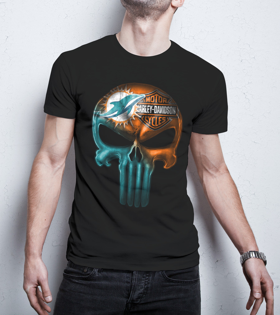 Miami Dolphins Harley Davidson Punisher Skull T-Shirt