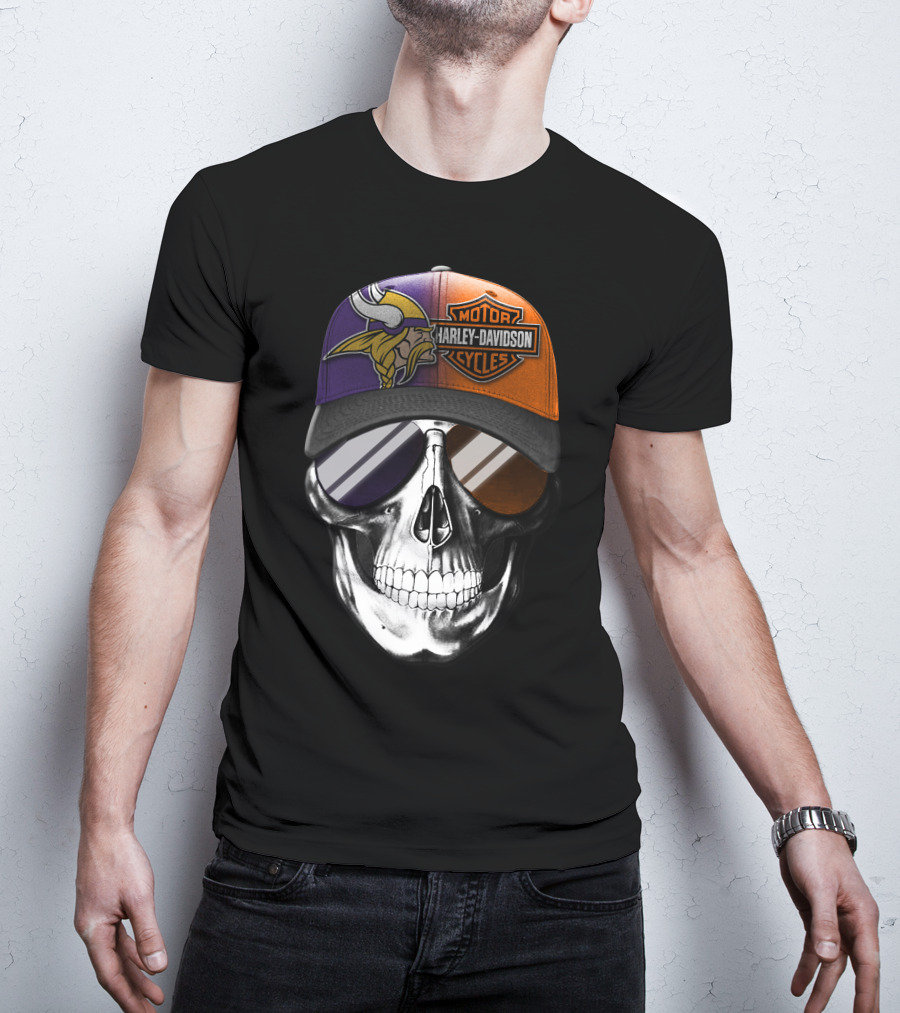 Minnesota Vikings Harley Davidson Skull T-Shirt