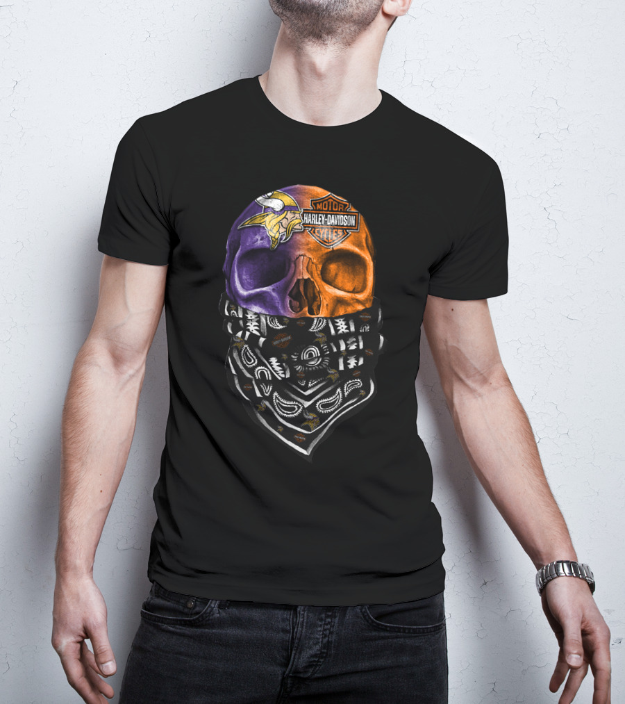 Harley Davidson Viking Skull Bandana Orange Purple T-Shirt