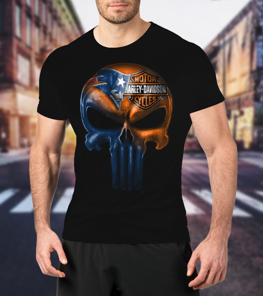 New England Patriots Harley Davidson Skull 21Hl T-Shirt