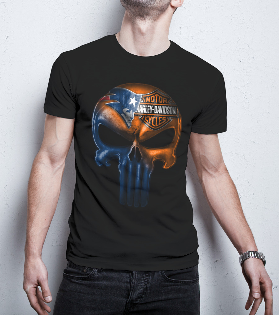 New England Patriots Harley Davidson Skull 21Hl T-Shirt