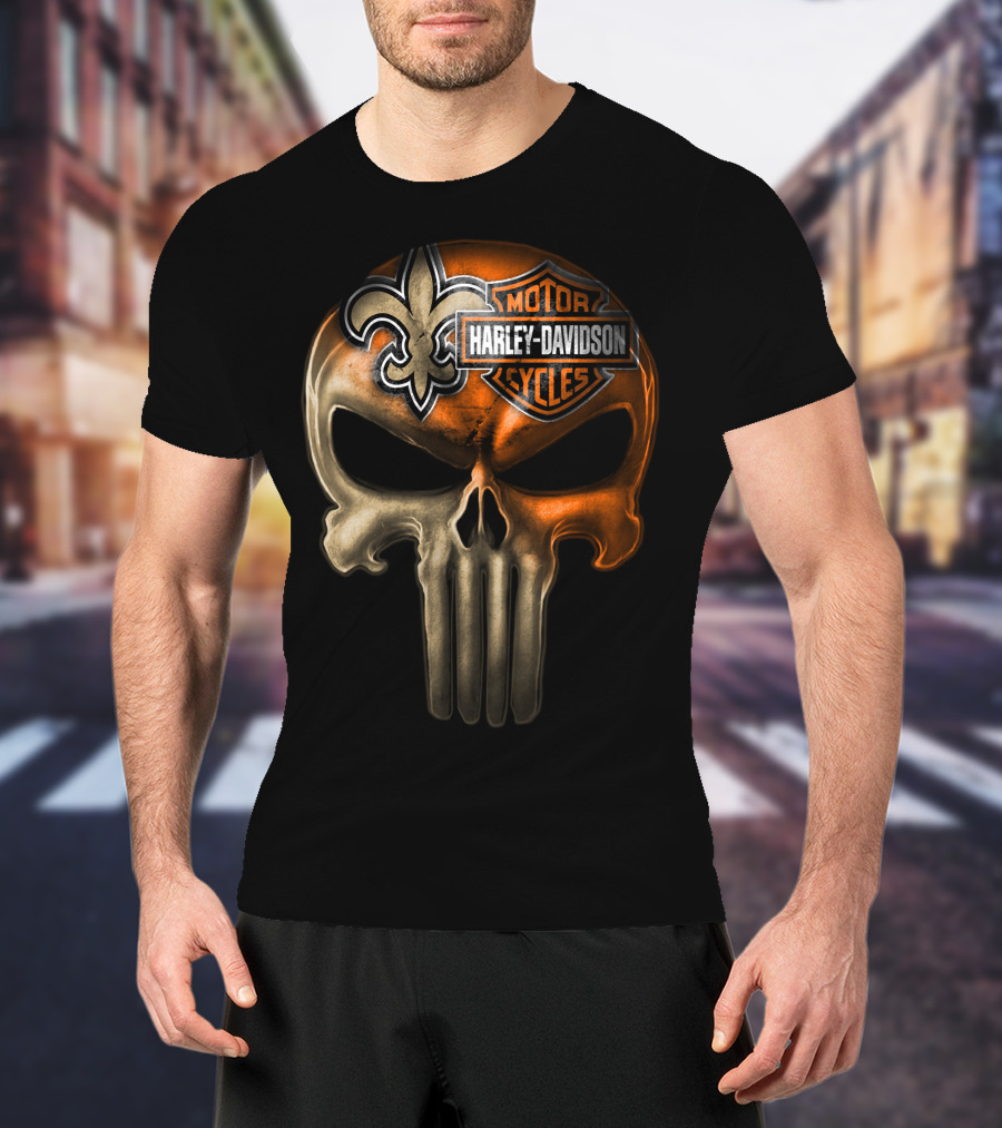 Harley Davidson Motorcycles Skull With Fleur-De-Lis T-Shirt