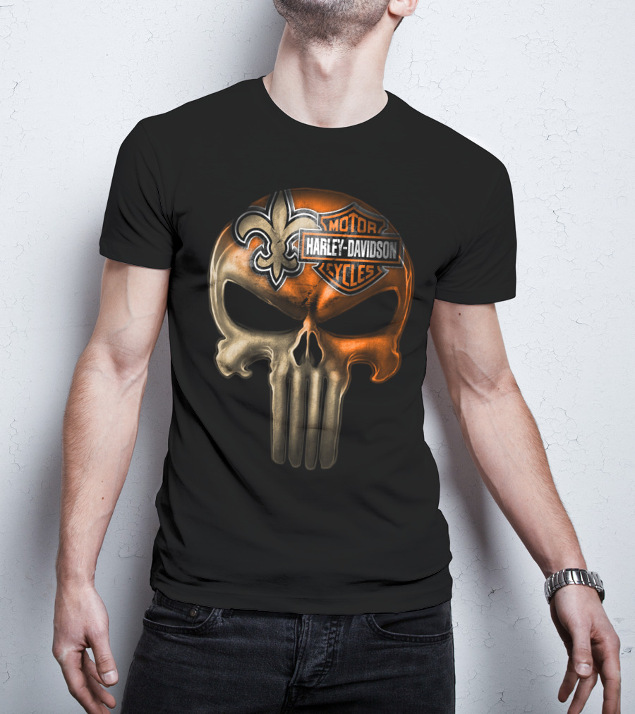 Harley Davidson Motorcycles Skull With Fleur-De-Lis T-Shirt