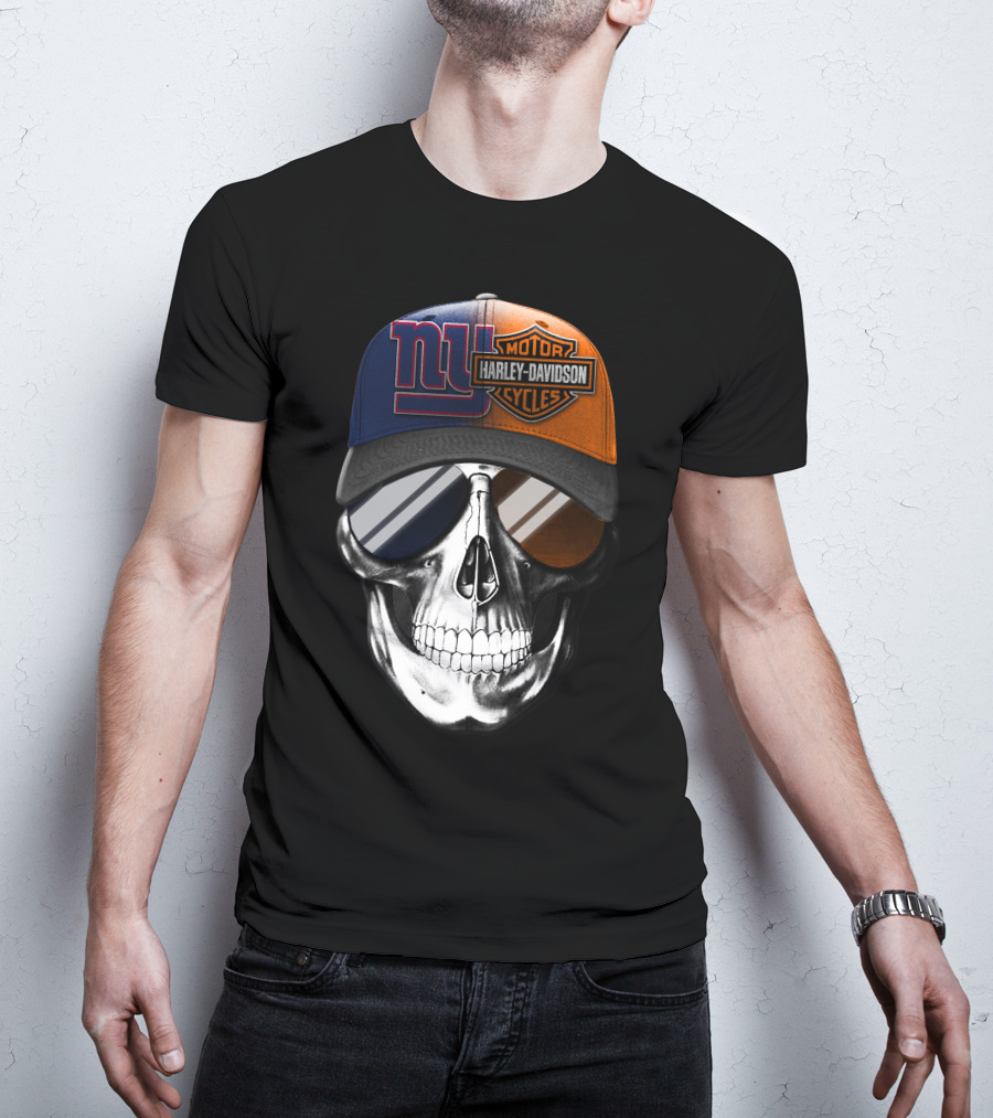 New York Giants Harley Davidson Skull Cap T-Shirt
