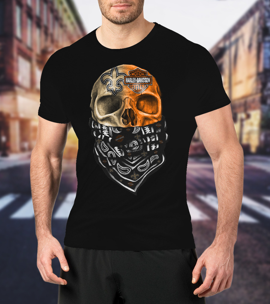 Harley Davidson Skull With Bandana And Fleur-De-Lis Symbol T-Shirt