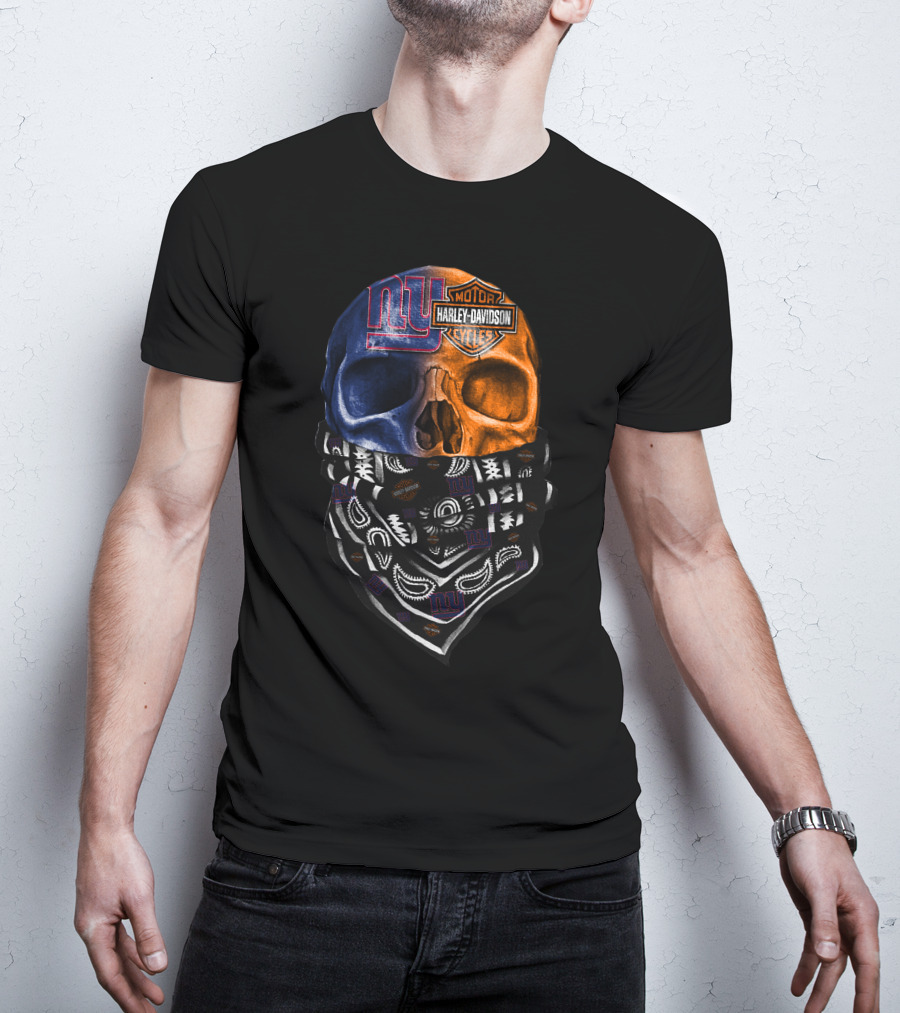 Ny Giants Skull Harley Davidson Bandana 23Hl T-Shirt