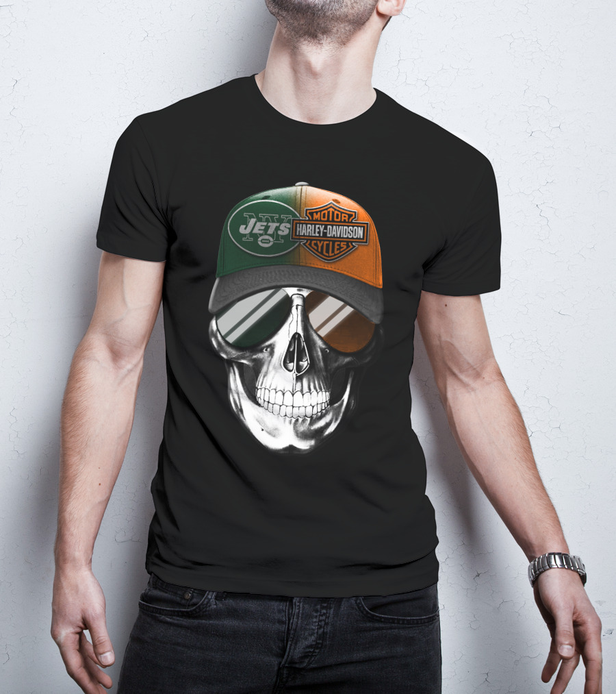 Harley Davidson Jets Skull Cap Nfl Crossover T-Shirt
