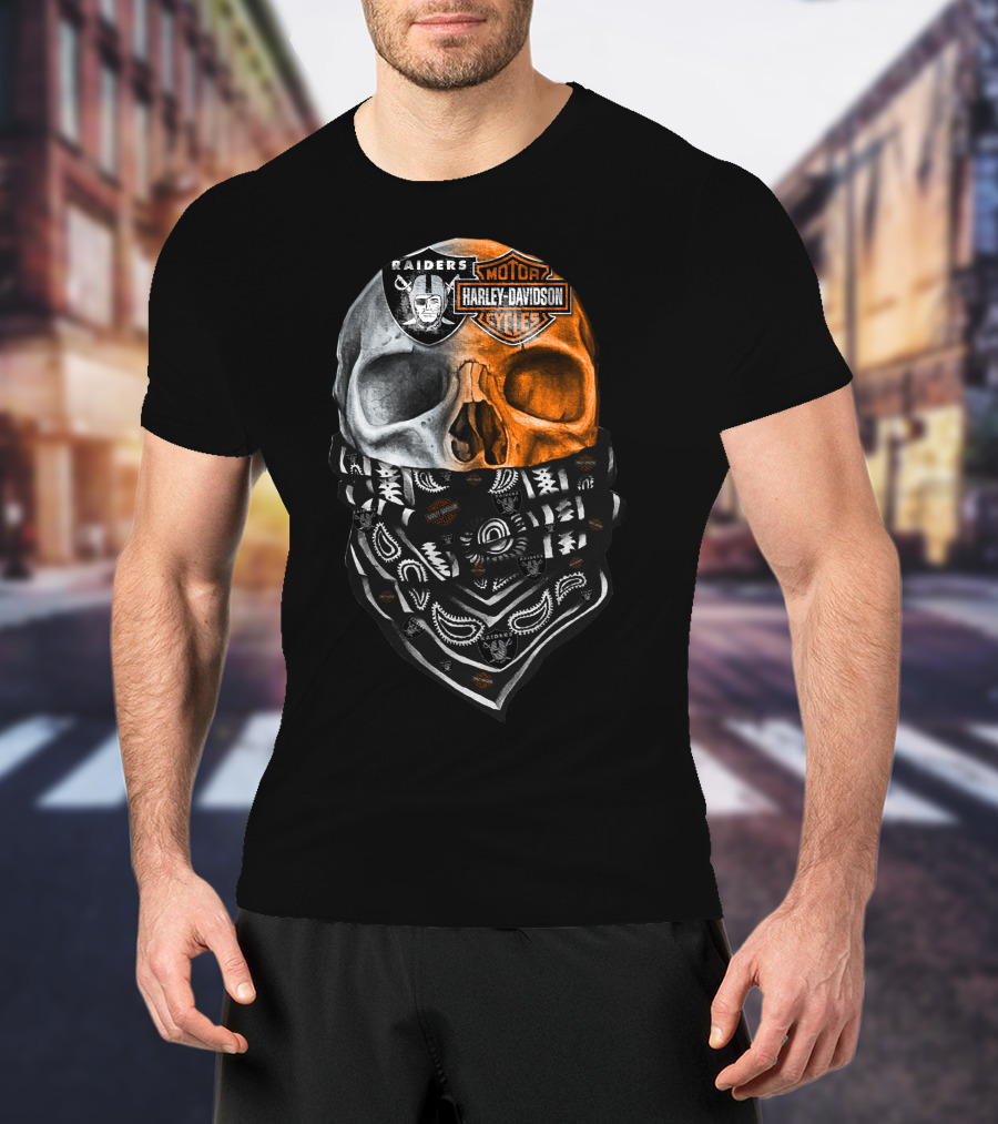 Raiders Harley Davidson Dual Skull Bandana T-Shirt