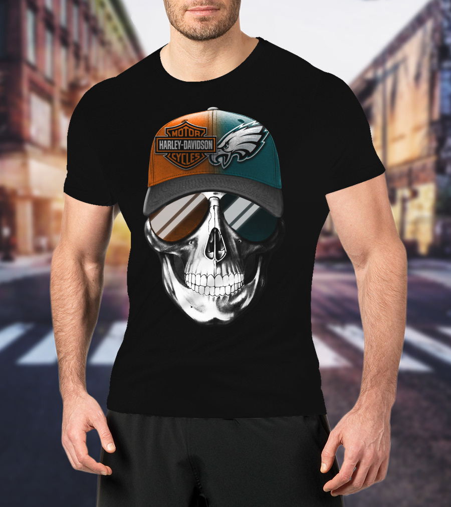 Harley Davidson Motor Cycles Eagles Skull Cap T-Shirt