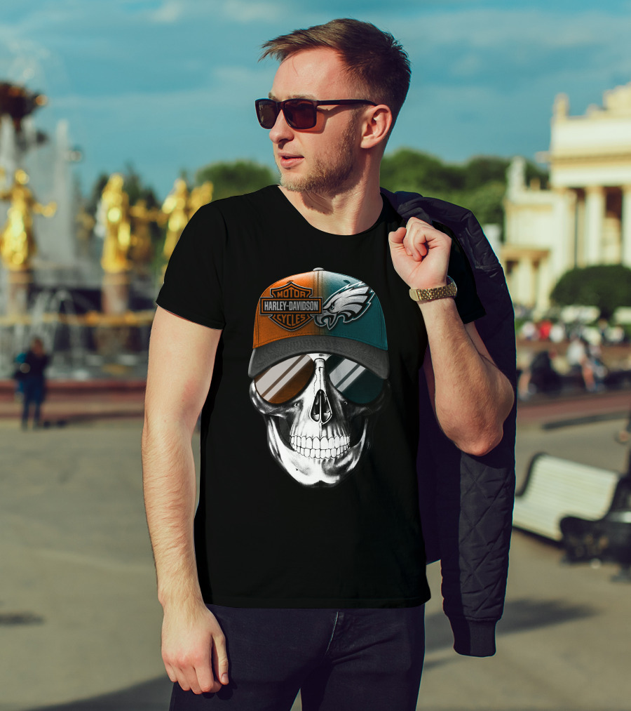 Harley Davidson Motor Cycles Eagles Skull Cap T-Shirt