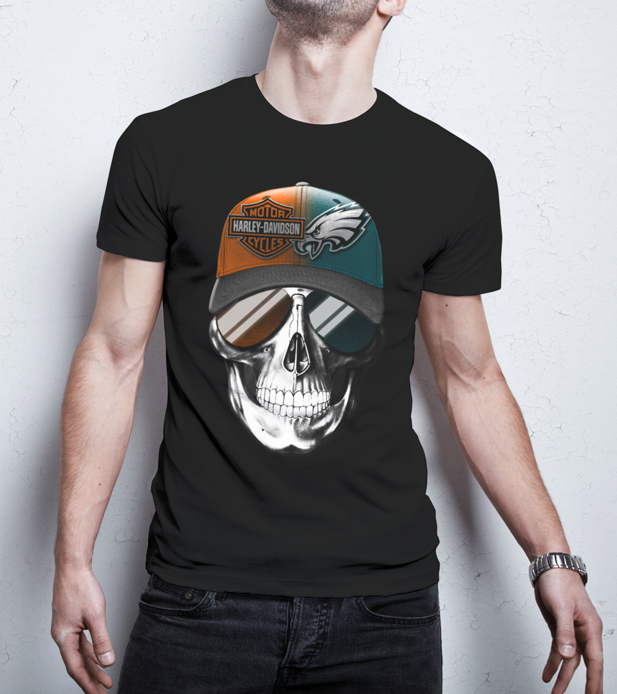Harley Davidson Motor Cycles Eagles Skull Cap T-Shirt
