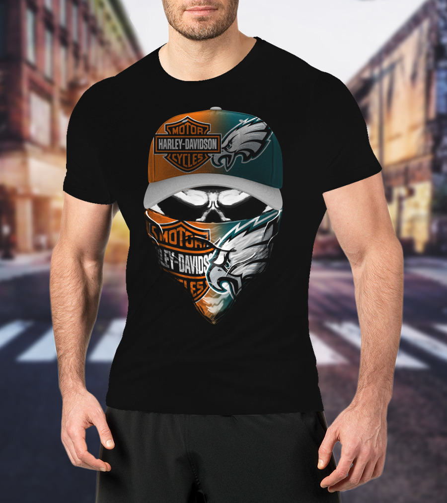 Harley Davidson Philadelphia Eagles Skull Bandana Cap T-Shirt