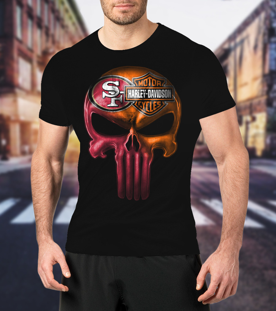 San Francisco 49ers Harley Davidson Punisher Skull T-Shirt