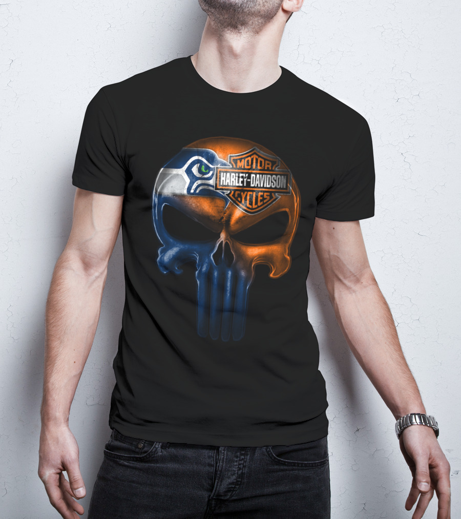 Seattle Seahawks Harley Davidson Skull T-Shirt