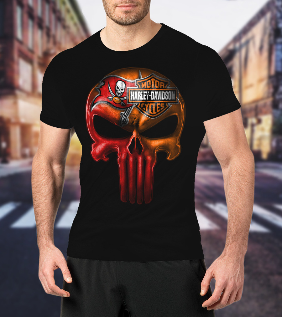 Harley Davidson Motorcycles Tampa Bay Buccaneers Skull T-Shirt