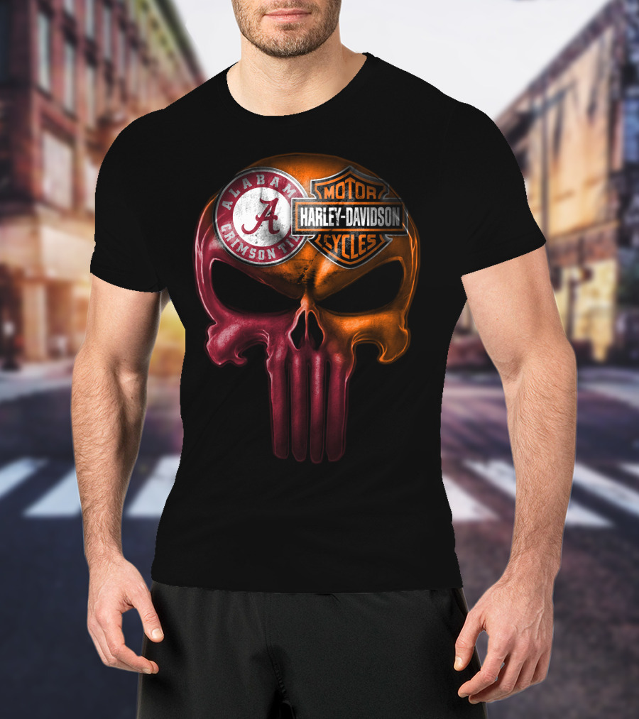 Alabama Crimson Tide Harley Davidson Punisher Skull T-Shirt