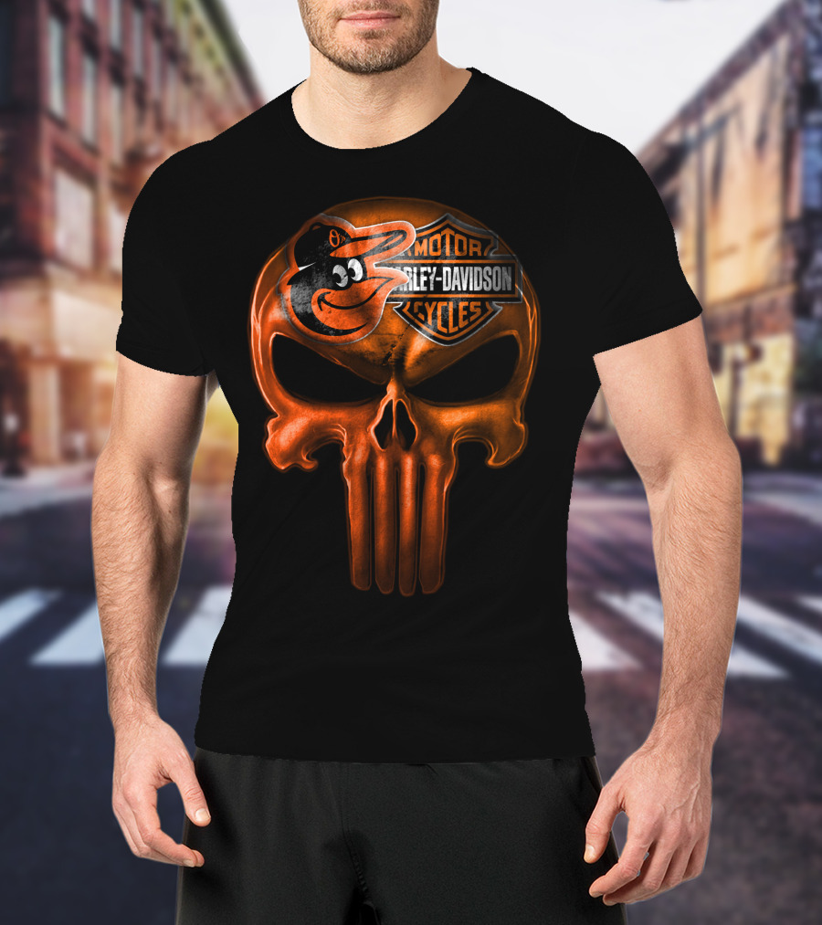 Orioles Harley Davidson Punisher Skull T-Shirt