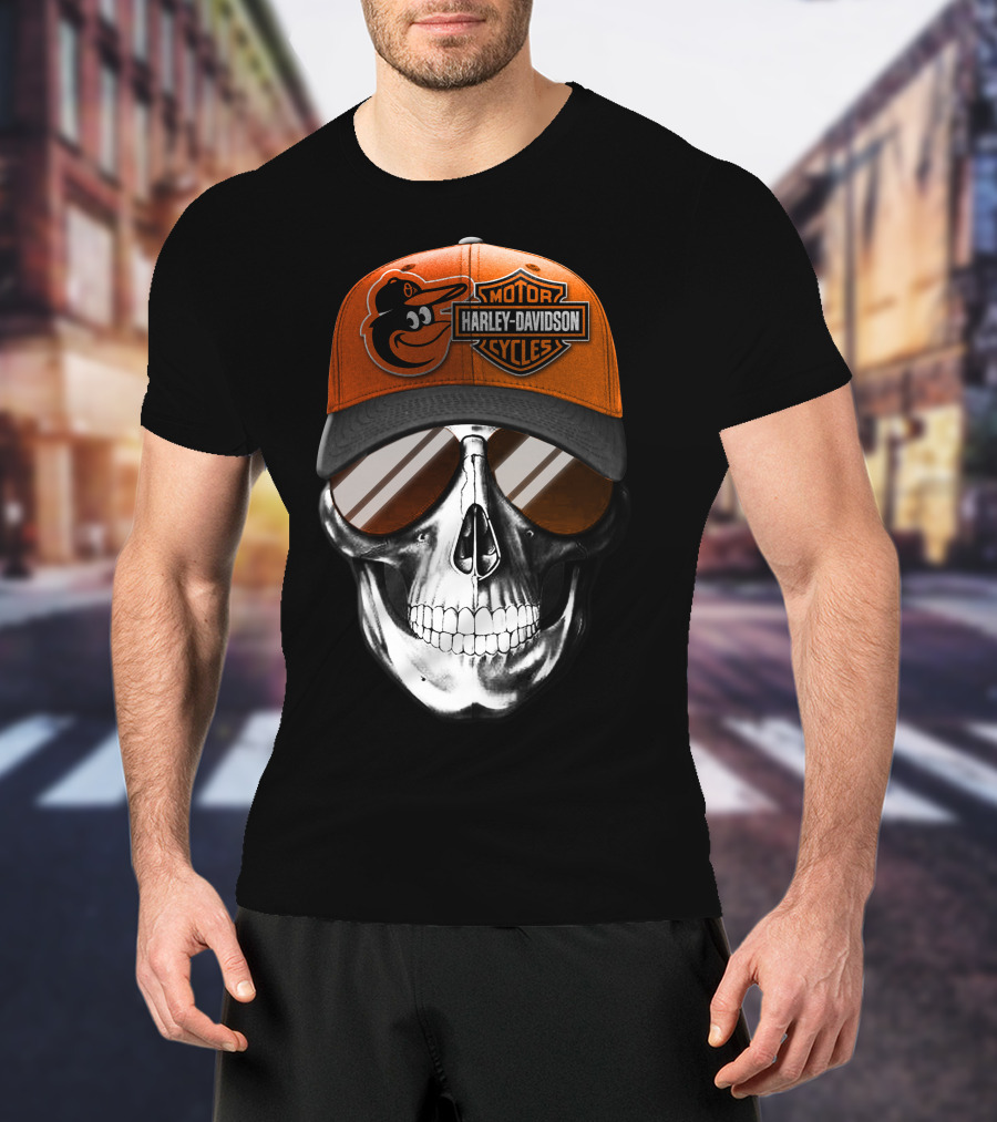 Harley Davidson Motorcycles Orioles Skull Cap T-Shirt