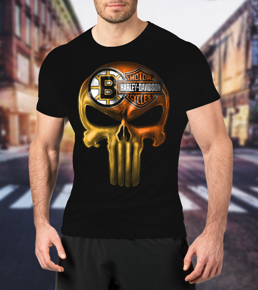 Boston Bruins Harley Davidson Skull 05Ahl T-Shirt