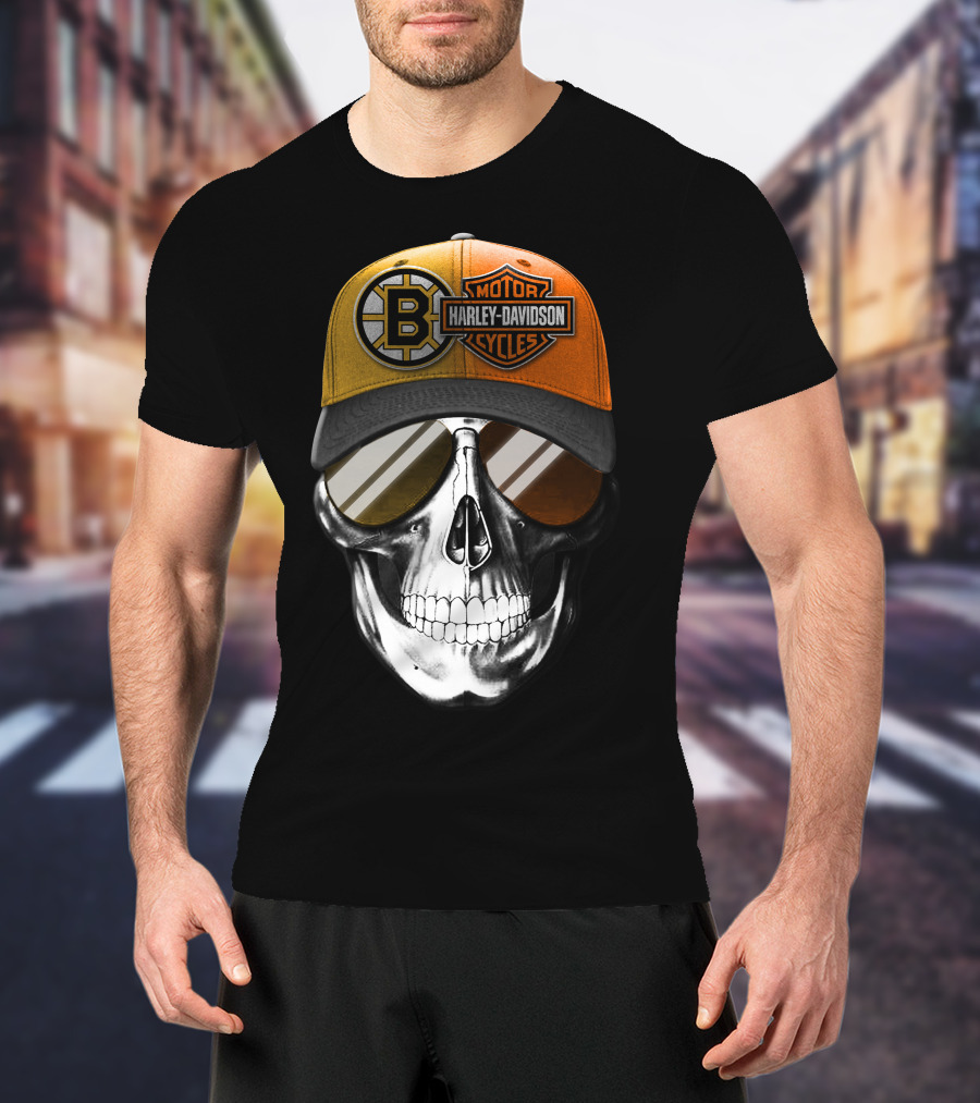 Harley Davidson Motorcycles Skull Boston Bruins Cap T-Shirt
