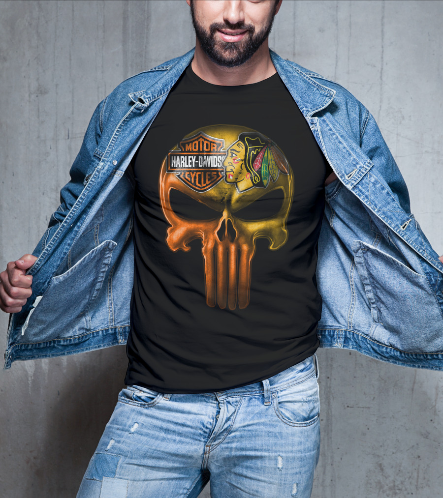 Harley Davidson Punisher Skull Chicago Blackhawks T-Shirt
