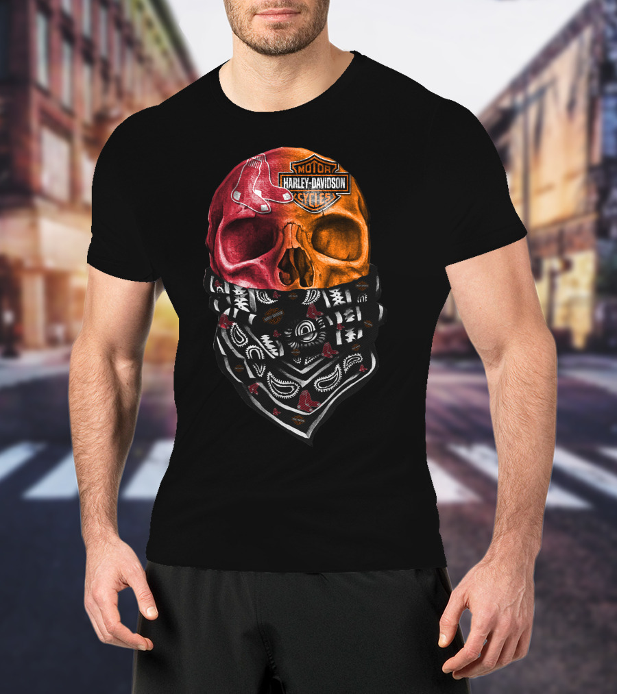 Harley Davidson Red Sox Skull Bandana T-Shirt