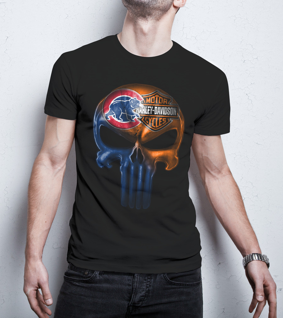 Chicago Cubs Harley Davidson Punisher Skull T-Shirt