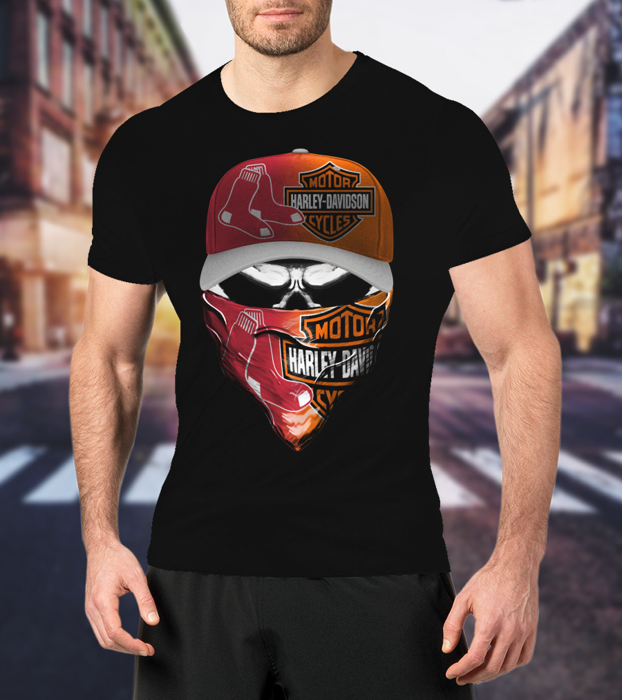 Harley Davidson Motorcycles Boston Red Sox Hat And Bandana T-Shirt