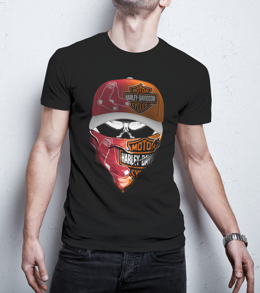 Harley Davidson Motorcycles Boston Red Sox Hat And Bandana T-Shirt
