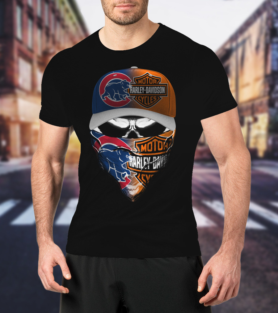 Chicago Cubs Harley Davidson Motorcycles Skull T-Shirt