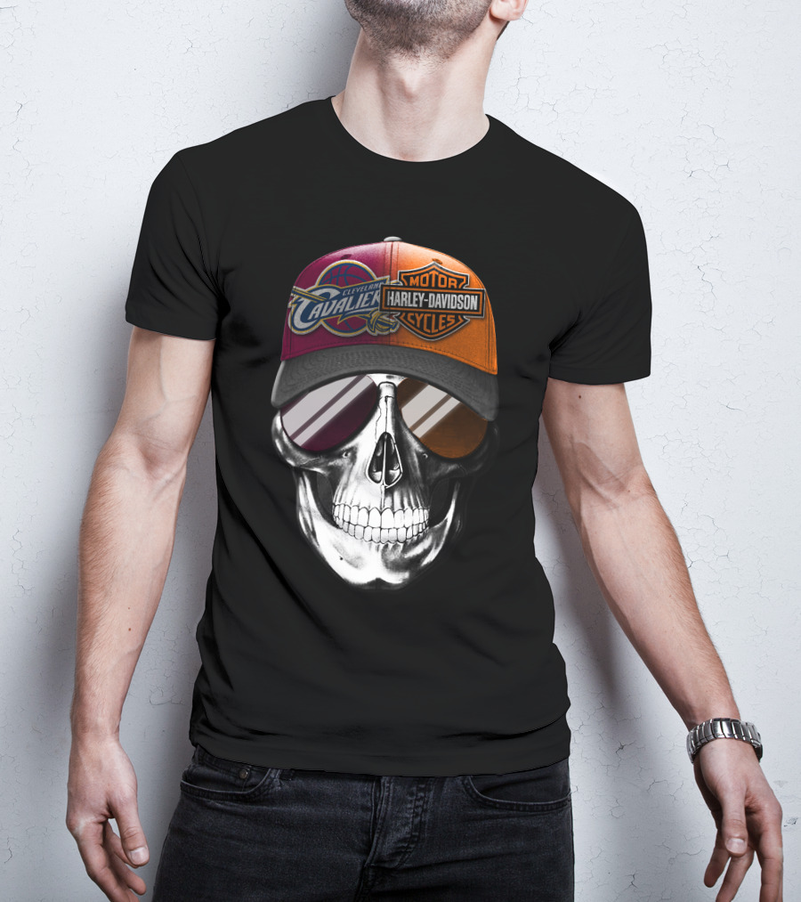 Cleveland Cavaliers Harley Davidson Skull Cap Fusion T-Shirt
