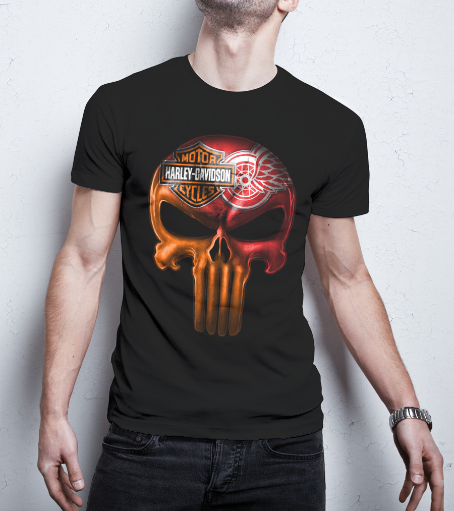 Harley Davidson Motorcycles Detroit Red Wings Punisher Skull T-Shirt