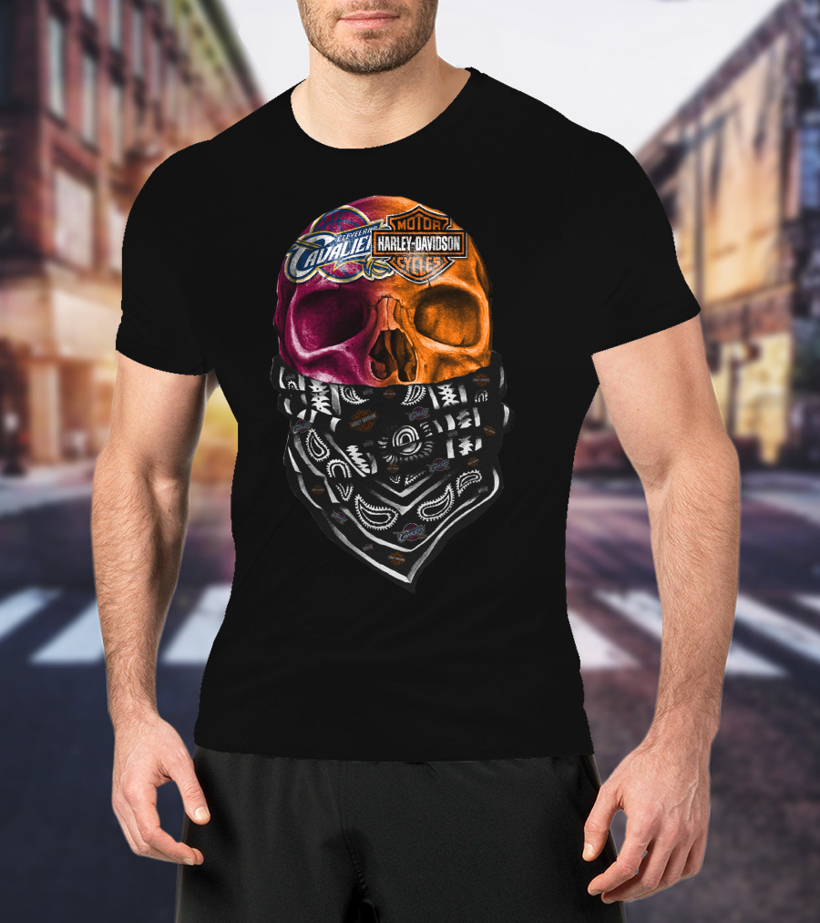 Cleveland Cavaliers Harley Davidson Skull Bandana T-Shirt