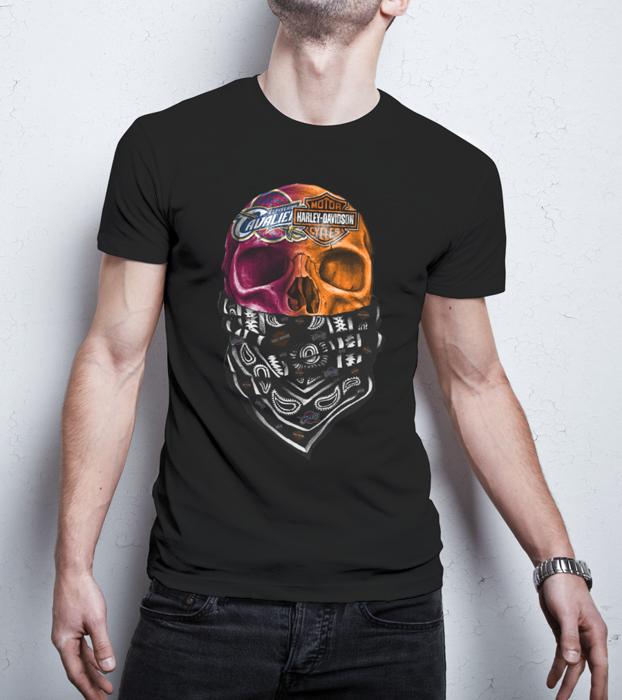 Cleveland Cavaliers Harley Davidson Skull Bandana T-Shirt
