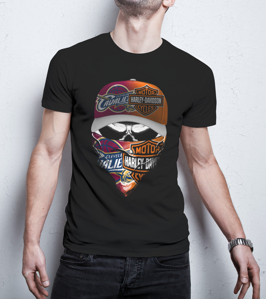 Cleveland Cavaliers Harley Davidson Cyclist Skull Face Mask And Cap T-Shirt