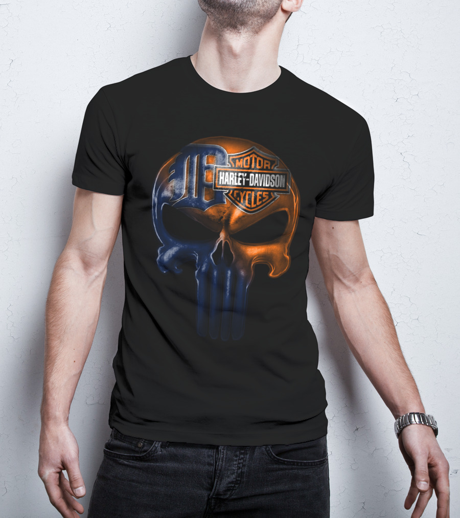 Harley Davidson Motorcycles Skull With Detroit Tigers T-Shirt