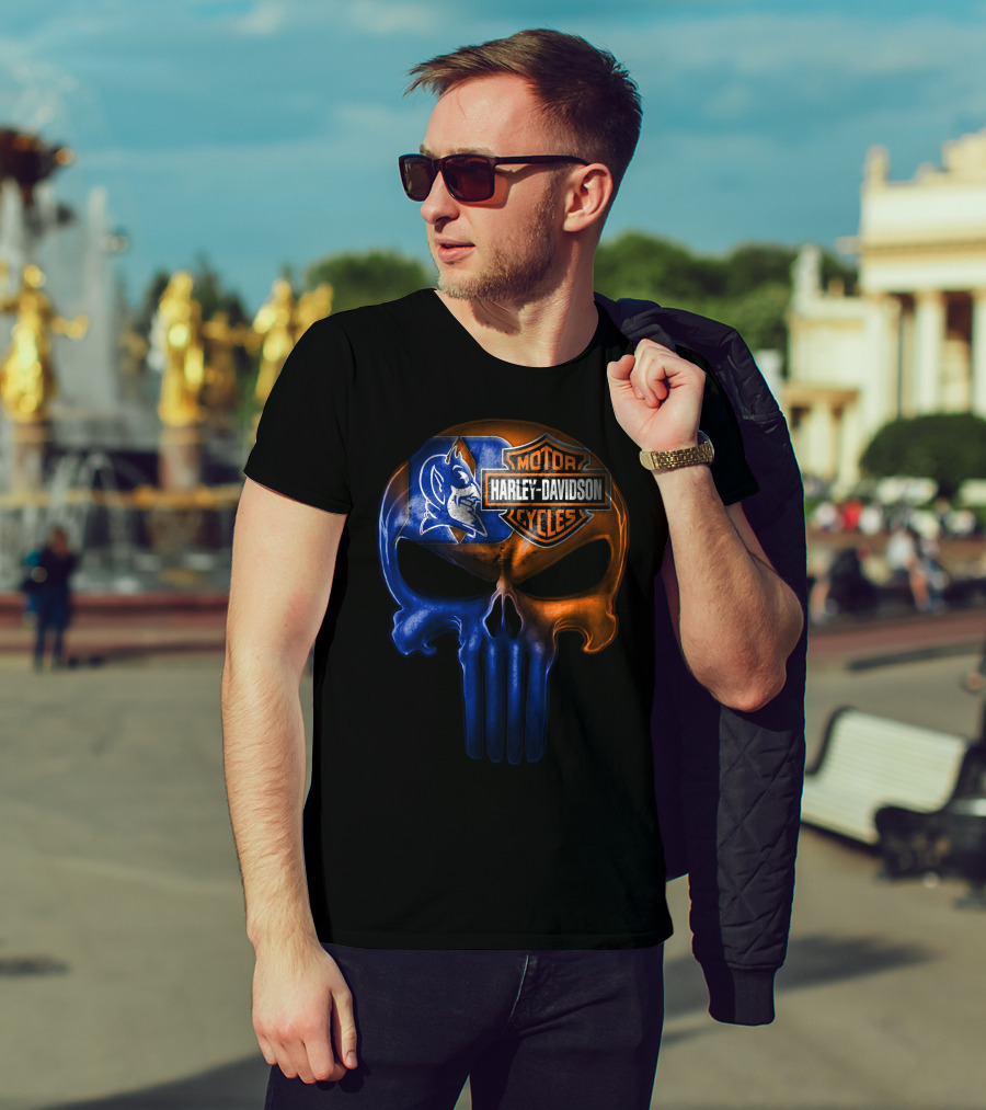 Duke Blue Devils Harley Davidson Punisher Skull T-Shirt